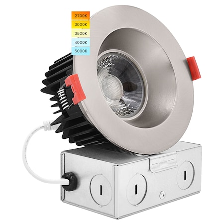 Luxrite 4 Inch LED Recessed Downlight 5 CCT Selectable 2700K-5000K 15W 1100LM Dimmable Brushed Nickel LR24950 LR24962-1PK